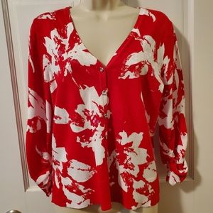 INC International Concepts Red & White floral cardigan
